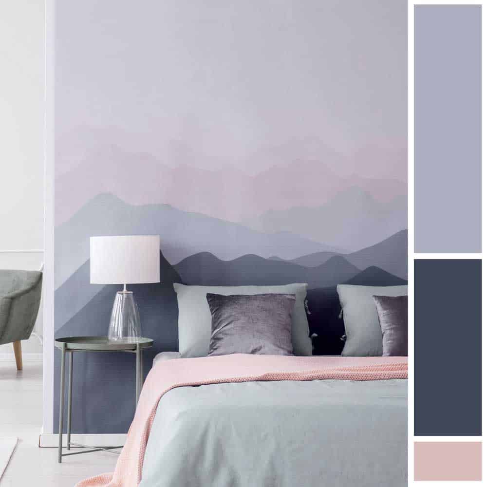 ห้องนอนในโทนสีเย็น สีชมพูและเทา 
สีรีสโตร์ เทรนสีปี2023
