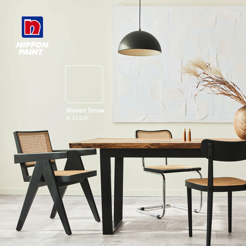 ห้องทานข้าวโทนสีขาว Woven Straw กับการตกแต่งด้วยเฟอร์นิเจอร์สีเข้ม