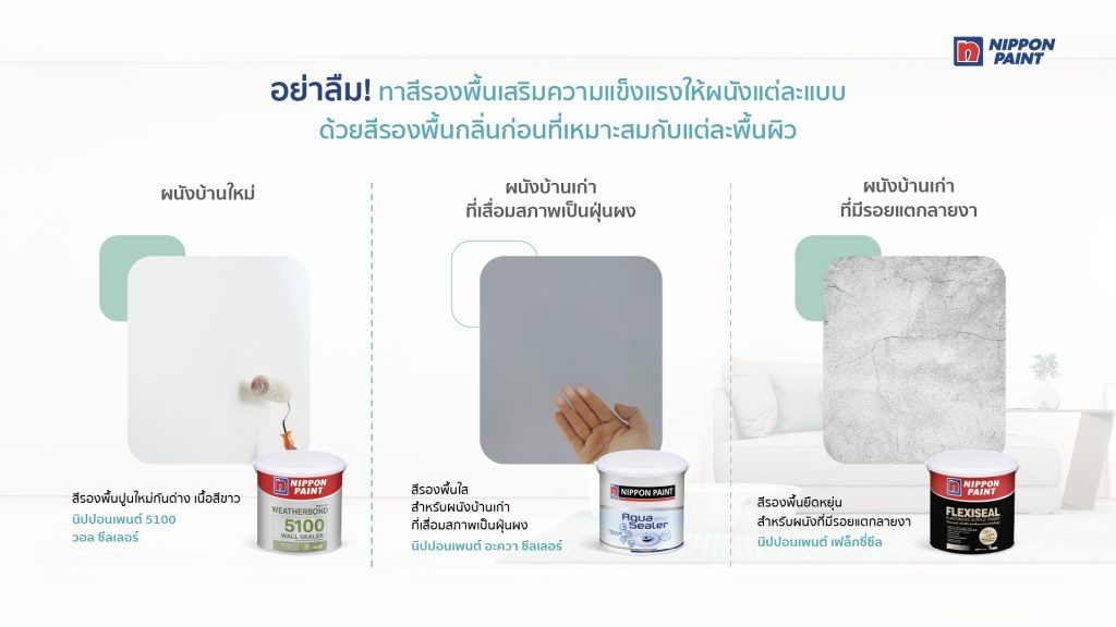 วิธีเลือกผลิตภัณฑ์นิปปอนเพนต์ สีรองพื้น ให้เหมาะสมกับการทาสีรองพื้นผนัง บนพื้นผิวใหม่และเก่า 